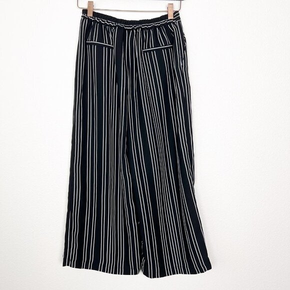 A New Day Black Striped Wide Leg Pull On Cropped High Waist Pants Womens XS - Picture 2 of 10